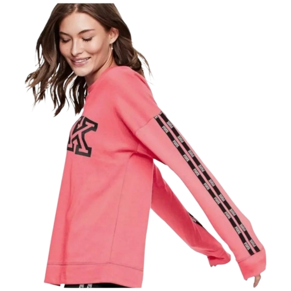 🍁 PINK Victoria's Secret Coral Crewneck Sweatshirt Size Small Oversized EUC - Picture 3 of 7